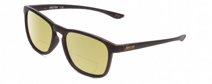 Profile View of Kenneth Cole Reaction KC2834 Designer Polarized Reading Sunglasses with Custom Cut Powered Sun Flower Yellow Lenses in Matte Black Burgundy Tortoise Unisex Square Full Rim Acetate 56 mm