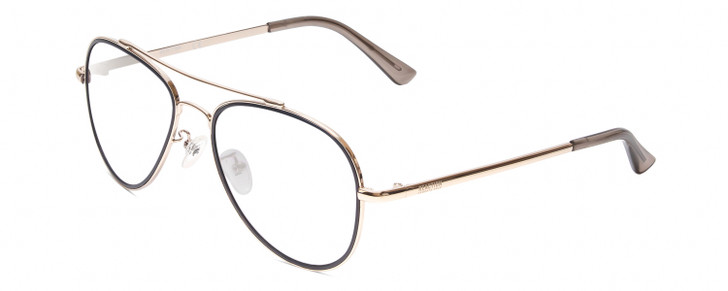 Profile View of Kenneth Cole Reaction KC2837 Designer Reading Eye Glasses with Custom Cut Powered Lenses in Gold Blue Ladies Pilot Full Rim Metal 55 mm