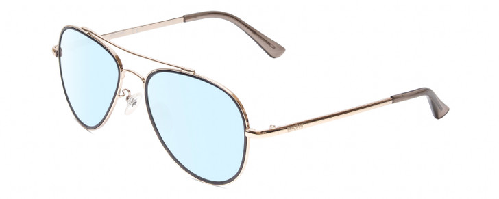 Profile View of Kenneth Cole Reaction KC2837 Designer Blue Light Blocking Eyeglasses in Gold Blue Ladies Pilot Full Rim Metal 55 mm