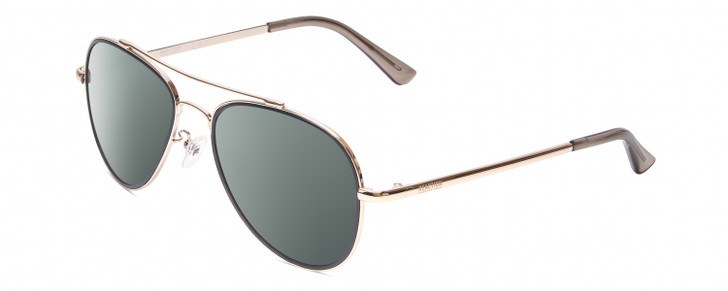 Profile View of Kenneth Cole Reaction KC2837 Designer Polarized Sunglasses with Custom Cut Smoke Grey Lenses in Gold Blue Ladies Pilot Full Rim Metal 55 mm