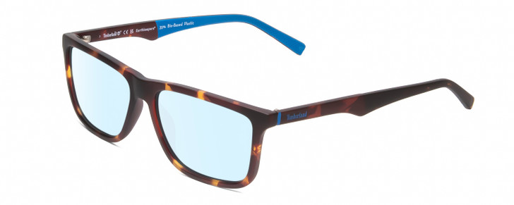 Profile View of Timberland TB9174 Designer Blue Light Blocking Eyeglasses in Matte Tortoise Havana Sapphire Mens Rectangular Full Rim Acetate 56 mm