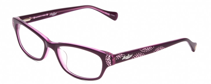 Profile View of Lucky Brand Swirl Womens Cateye Designer Reading Glasses in Purple Crystal 53 mm