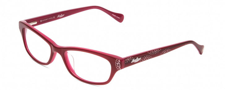 Profile View of Lucky Brand Swirl Unisex Cateye Designer Reading Glasses Red Layer Crystal 53 mm