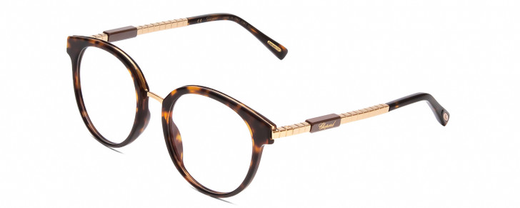 Profile View of Chopard VCH239 Designer Reading Eye Glasses with Custom Cut Powered Lenses in Brown Tortoise Havana/Rose Gold Unisex Round Full Rim Acetate 50 mm