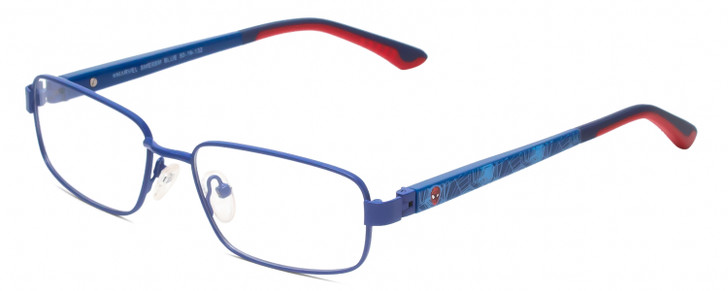 Profile View of Marvel KIDS SME8 Spiderman Graphic Unisex Reading Glasses in Royal Blue Red 50mm