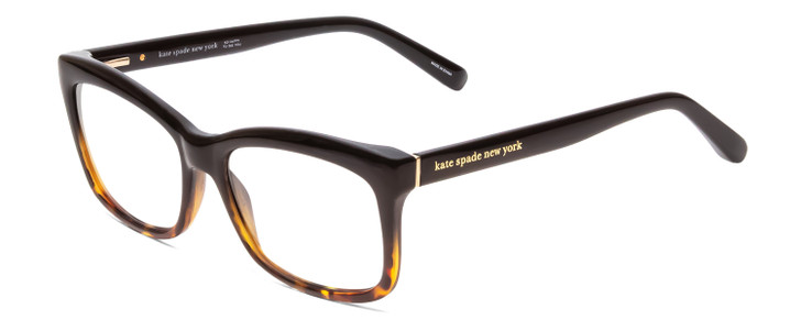 Profile View of Kate Spade DOLLIE Designer Reading Eye Glasses with Custom Cut Powered Lenses in Black Amber Tortoise Havana Ladies Cat Eye Full Rim Acetate 53 mm