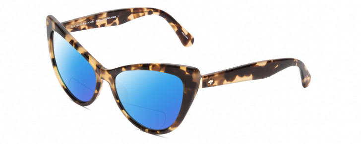 Profile View of Kate Spade KARINA Designer Polarized Reading Sunglasses with Custom Cut Powered Blue Mirror Lenses in Beige Tortoise Havana Crystal Ladies Cat Eye Full Rim Acetate 56 mm