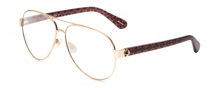 Profile View of Kate Spade GENEVA Designer Single Vision Prescription Rx Eyeglasses in Gold Pink Crystal Black Floral Ladies Pilot Full Rim Metal 59 mm