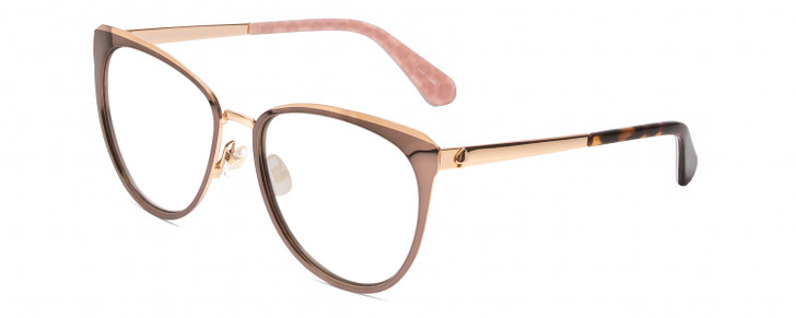 Profile View of Kate Spade JABREA Designer Reading Eye Glasses in Rose Gold Metallic Brown Tortoise Ladies Cat Eye Full Rim Metal 57 mm