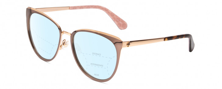 Profile View of Kate Spade JABREA Designer Progressive Lens Blue Light Blocking Eyeglasses in Rose Gold Metallic Brown Tortoise Ladies Cat Eye Full Rim Metal 57 mm