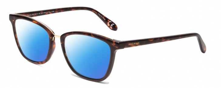 Profile View of Calabria Prive Lolita Designer Polarized Sunglasses with Custom Cut Blue Mirror Lenses in Blonde Tortoise Havana Gold Ladies Cat Eye Semi-Rimless Acetate 53 mm