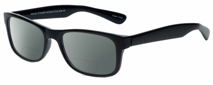 Profile View of Gotham Style 229 Designer Polarized Reading Sunglasses with Custom Cut Powered Smoke Grey Lenses in Black Mens Square Full Rim Acetate 60 mm