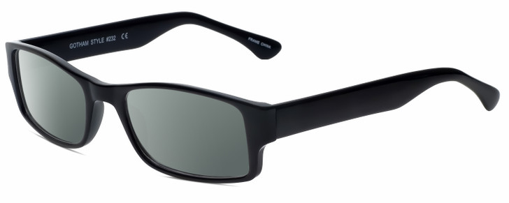 Profile View of Gotham Style 232 Designer Polarized Sunglasses with Custom Cut Smoke Grey Lenses in Black Mens Rectangular Full Rim Acetate 60 mm