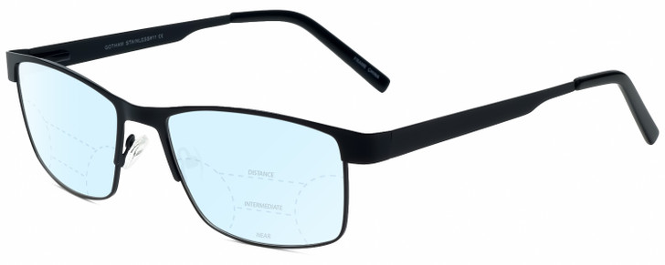 Profile View of Gotham Style 11 Designer Progressive Lens Blue Light Blocking Eyeglasses in Black Mens Rectangular Full Rim Metal 59 mm