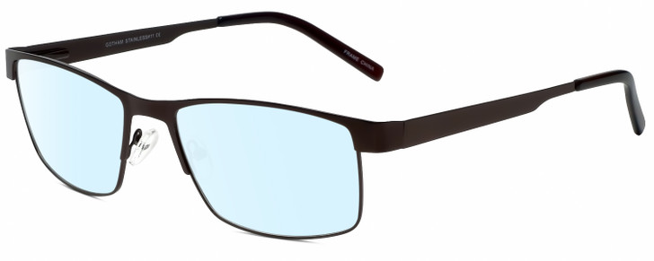Profile View of Gotham Style 11 Designer Blue Light Blocking Eyeglasses in Brown Mens Rectangular Full Rim Metal 59 mm