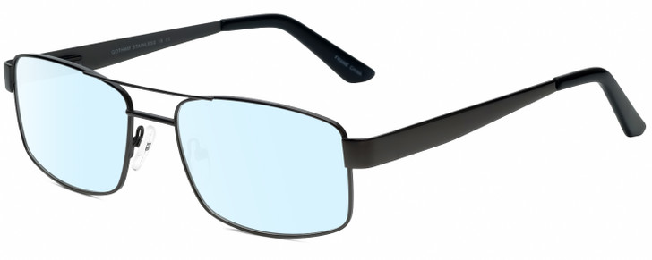 Profile View of Gotham Style 15 Designer Blue Light Blocking Eyeglasses in Black Mens Square Full Rim Metal 56 mm