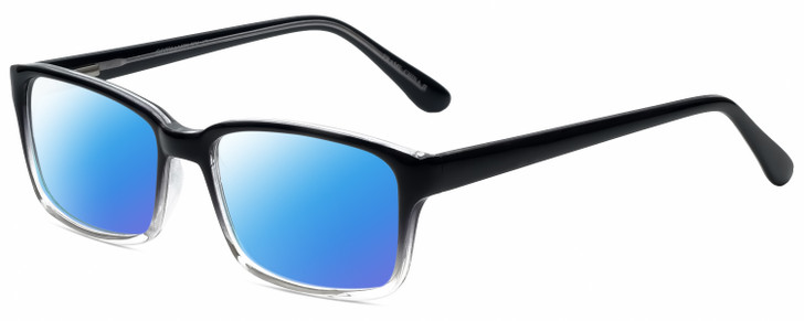 Profile View of Gotham Premium Flex 42 Designer Polarized Sunglasses with Custom Cut Blue Mirror Lenses in Black Crystal Fade Mens Square Full Rim Acetate 56 mm