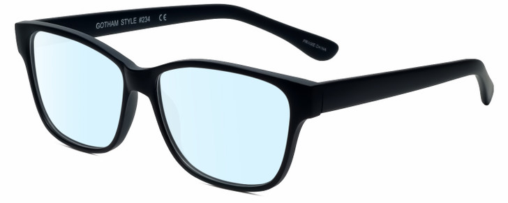 Profile View of Gotham Style 234 Designer Blue Light Blocking Eyeglasses in Matte Black Mens Square Full Rim Acetate 56 mm