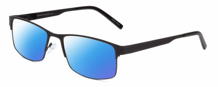 Profile View of Gotham Premium Stainless Steel 12 Designer Polarized Sunglasses with Custom Cut Blue Mirror Lenses in Gunmetal Silver Unisex Rectangular Semi-Rimless Metal 58 mm