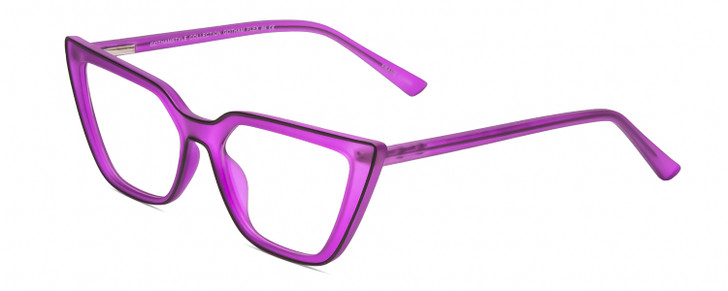 Profile View of Gotham Flex 84 Designer Reading Eye Glasses with Custom Cut Powered Lenses in Smoke Purple Matte Black Ladies Triangular Full Rim Acetate 49 mm