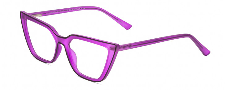 Profile View of Gotham Flex 84 Designer Single Vision Prescription Rx Eyeglasses in Smoke Purple Matte Black Ladies Triangular Full Rim Acetate 49 mm
