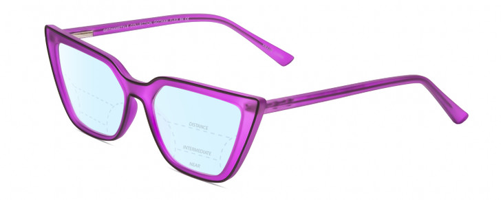 Profile View of Gotham Flex 84 Designer Progressive Lens Blue Light Blocking Eyeglasses in Smoke Purple Matte Black Ladies Triangular Full Rim Acetate 49 mm