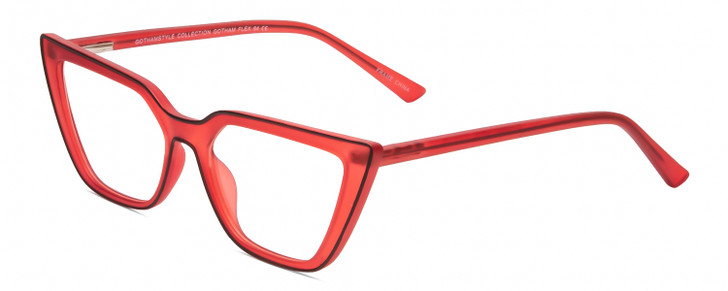 Profile View of Gotham Flex 84 Designer Single Vision Prescription Rx Eyeglasses in Smoke Red Matte Black Ladies Triangular Full Rim Acetate 49 mm