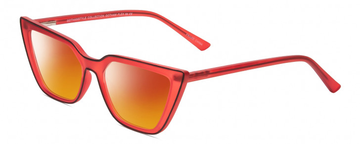Profile View of Gotham Flex 84 Designer Polarized Sunglasses with Custom Cut Red Mirror Lenses in Smoke Red Matte Black Ladies Triangular Full Rim Acetate 49 mm
