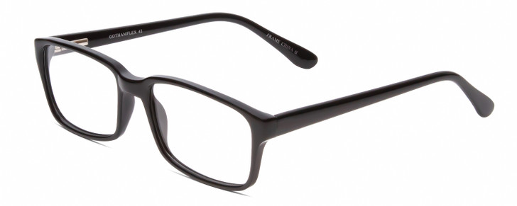 Profile View of Gotham Premium Flex 42 Designer Bi-Focal Prescription Rx Eyeglasses in Gloss Black Mens Square Full Rim Acetate 56 mm
