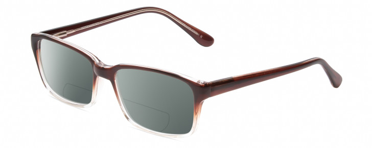 Profile View of Gotham Premium Flex 42 Designer Polarized Reading Sunglasses with Custom Cut Powered Smoke Grey Lenses in Brown Crystal Fade Mens Square Full Rim Acetate 56 mm