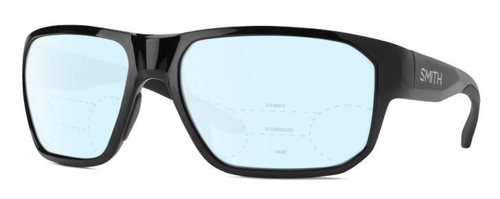 Profile View of Smith Optics Arvo Designer Progressive Lens Blue Light Blocking Eyeglasses in Gloss Black Mens Rectangle Full Rim Acetate 61 mm