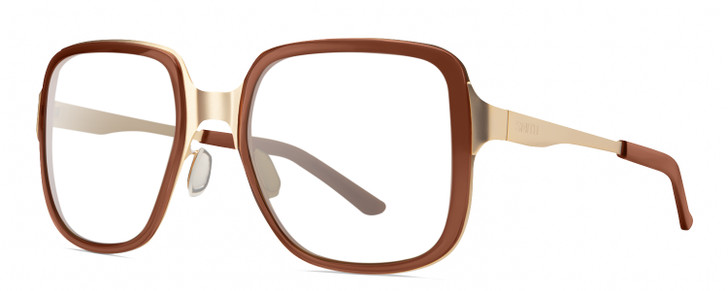 Profile View of Smith Optics Aveline Designer Reading Eye Glasses in Amber Brown Unisex Square Full Rim Stainless Steel 55 mm