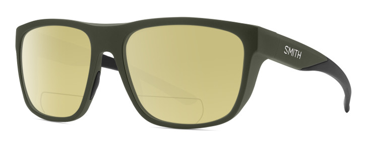 Profile View of Smith Optics Barra Designer Polarized Reading Sunglasses with Custom Cut Powered Sun Flower Yellow Lenses in Matte Moss Green Unisex Classic Full Rim Acetate 59 mm