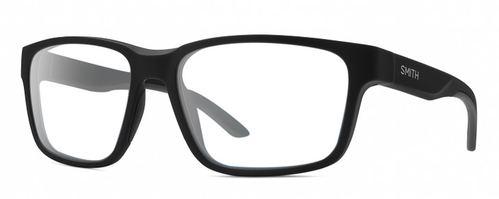 Profile View of Smith Optics Basecamp Designer Reading Eye Glasses with Custom Cut Powered Lenses in Matte Black Unisex Square Full Rim Acetate 58 mm