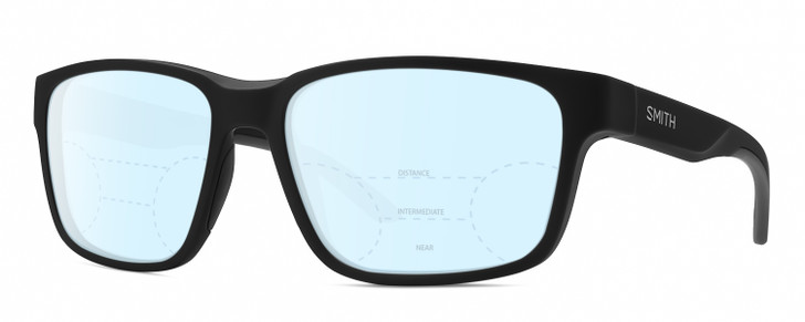 Profile View of Smith Optics Basecamp Designer Progressive Lens Blue Light Blocking Eyeglasses in Matte Black Unisex Square Full Rim Acetate 58 mm