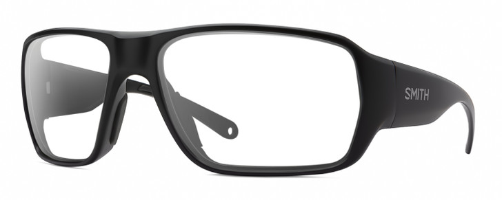 Profile View of Smith Optics Castaway Designer Single Vision Prescription Rx Eyeglasses in Matte Black Unisex Wrap Full Rim Acetate 63 mm