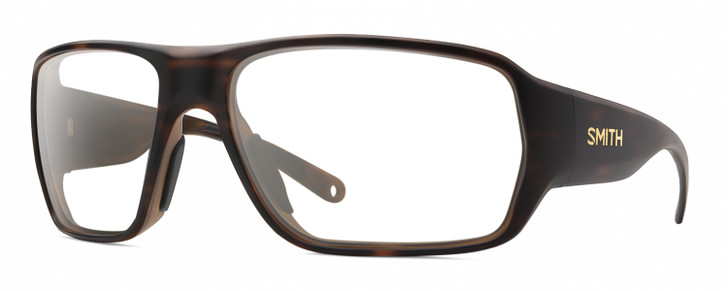 Profile View of Smith Optics Castaway Designer Reading Eye Glasses in Matte Tortoise Havana Brown Gold Unisex Wrap Full Rim Acetate 63 mm
