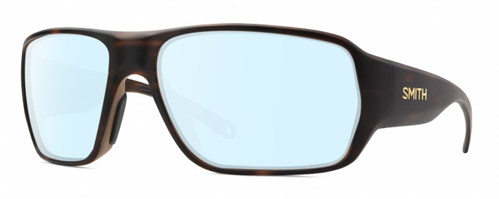 Profile View of Smith Optics Castaway Designer Blue Light Blocking Eyeglasses in Matte Tortoise Havana Brown Gold Unisex Wrap Full Rim Acetate 63 mm