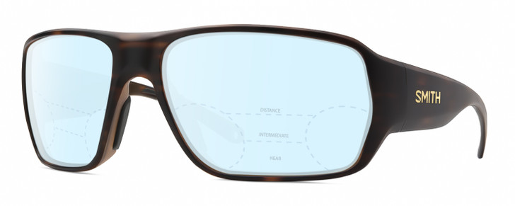 Profile View of Smith Optics Castaway Designer Progressive Lens Blue Light Blocking Eyeglasses in Matte Tortoise Havana Brown Gold Unisex Wrap Full Rim Acetate 63 mm