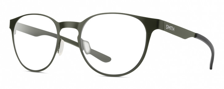 Profile View of Smith Optics Eastbank Metal Designer Bi-Focal Prescription Rx Eyeglasses in Matte Moss Green Unisex Round Full Rim Acetate 52 mm