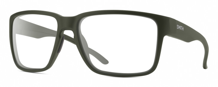 Profile View of Smith Optics Emerge Designer Reading Eye Glasses with Custom Cut Powered Lenses in Matte Moss Green Unisex Square Full Rim Acetate 60 mm