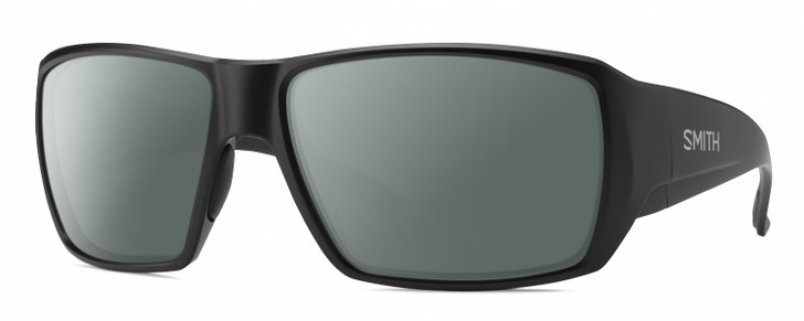 Profile View of Smith Optics Guides Choice S Designer Polarized Sunglasses with Custom Cut Smoke Grey Lenses in Matte Black Unisex Rectangle Full Rim Acetate 58 mm