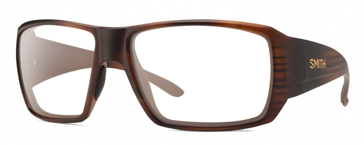 Profile View of Smith Optics Guides Choice S Designer Reading Eye Glasses in Matte Tortoise Havana Brown Gold Unisex Rectangle Full Rim Acetate 58 mm