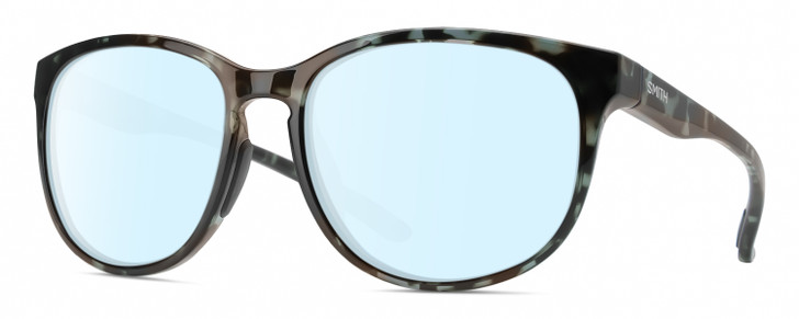 Profile View of Smith Optics Lake Shasta Designer Blue Light Blocking Eyeglasses in Sky Tortoise Havana Blue Black Marble Unisex Cateye Full Rim Acetate 56 mm