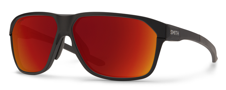 Profile View of Smith Leadout Pivlock Unisex Sunglasses in Black/Photochromic CP Red Mirror 63mm