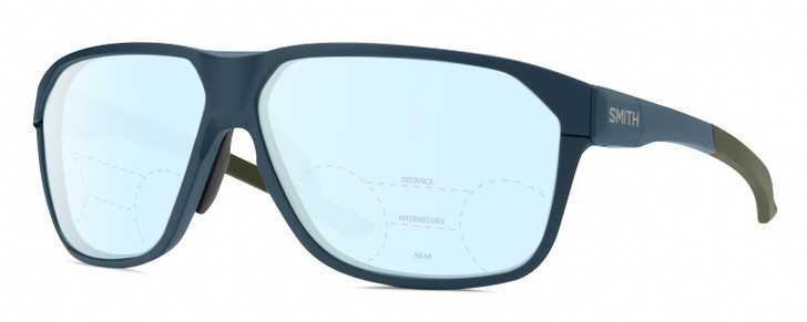 Profile View of Smith Optics Leadout Pivlock Designer Progressive Lens Blue Light Blocking Eyeglasses in Matte Stone/Moss Green Blue Grey Unisex Square Full Rim Acetate 63 mm