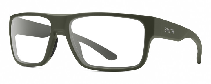 Profile View of Smith Optics Soundtrack Designer Reading Eye Glasses with Custom Cut Powered Lenses in Matte Moss Green Unisex Rectangle Full Rim Acetate 61 mm