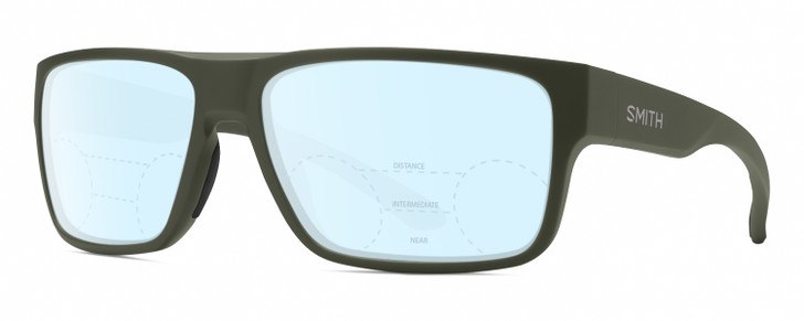 Profile View of Smith Optics Soundtrack Designer Progressive Lens Blue Light Blocking Eyeglasses in Matte Moss Green Unisex Rectangle Full Rim Acetate 61 mm