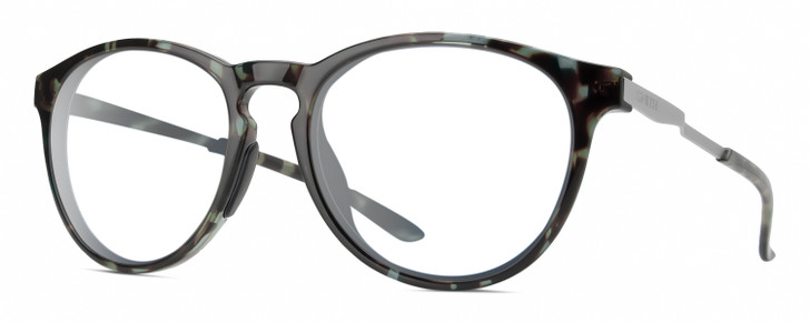 Profile View of Smith Optics Wander Designer Single Vision Prescription Rx Eyeglasses in Sky Tortoise Havana Blue Black Marble Unisex Round Full Rim Acetate 55 mm