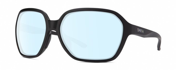 Profile View of Smith Optics Whitney Designer Blue Light Blocking Eyeglasses in Matte Black Ladies Oversized Full Rim Acetate 61 mm